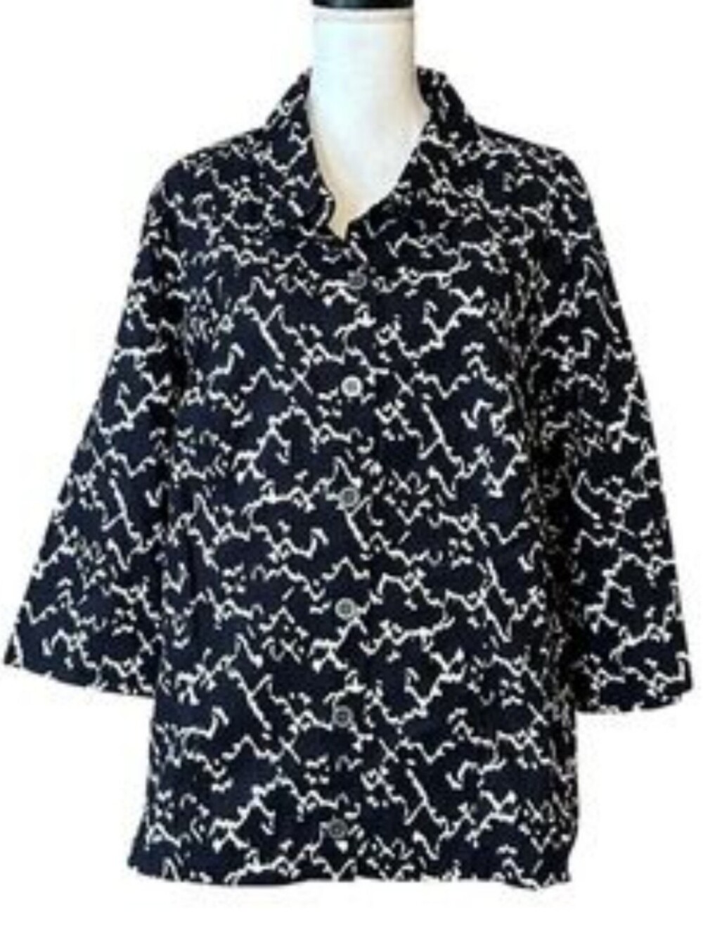 Christopher & Banks Womens Navy & White Patterned Button-Front Jacket/Top L